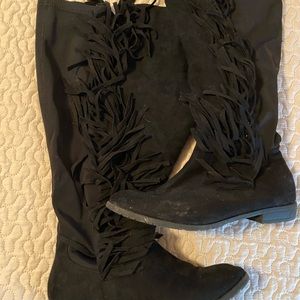 wide calf fringe boots